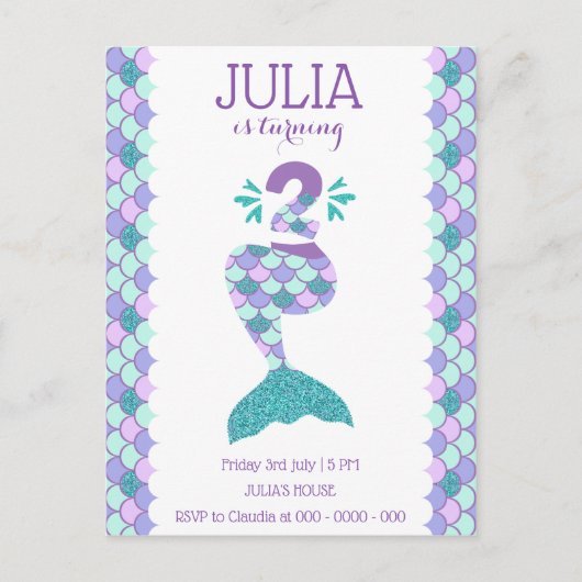 マーメイド誕生日マーメイド番号2 インビテーションポストカード (正面)