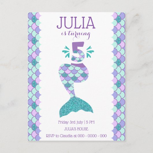マーメイド誕生日マーメイド番号5 インビテーションポストカード (正面)
