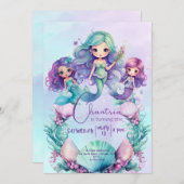 マーメイド誕生日リトルマーメイド招待状 招待状 (正面/裏面)