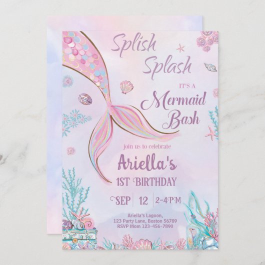 マーメイド誕生日招待状アンダーザシーガール 招待状 (正面/裏面)