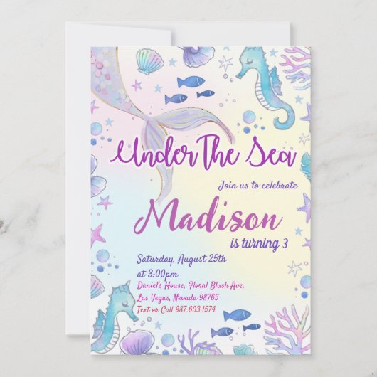 マーメイド誕生日招待状アンダーザシーズ 招待状 (正面)
