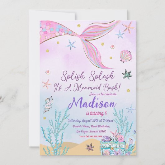 マーメイド誕生日招待状アンダーザシーズ 招待状 (正面)