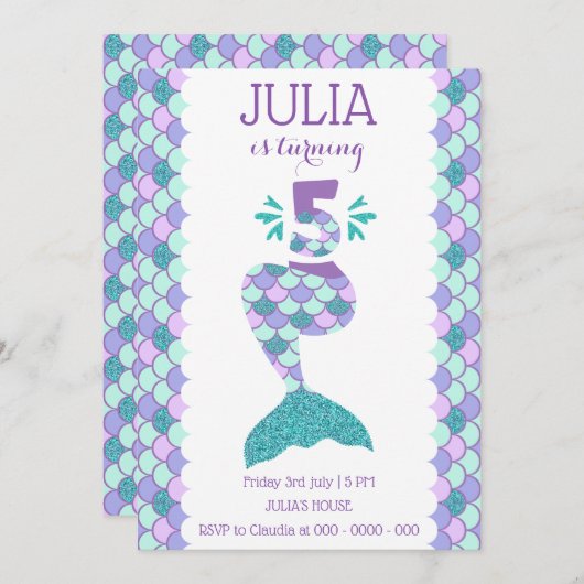 マーメイド誕生日招待状アンダーザシーパーティー 招待状 (正面/裏面)