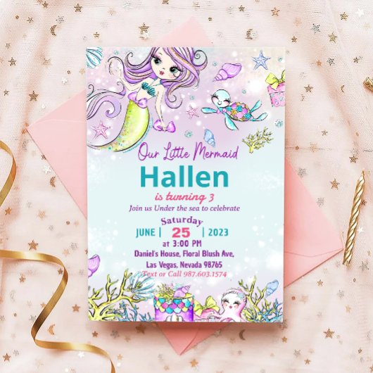 マーメイド誕生日招待状アンダーザシーパーティー 招待状