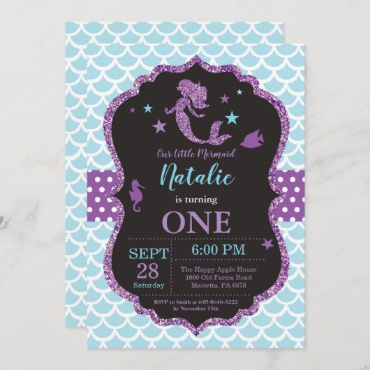マーメイド誕生日招待状アンダーザシーパーティー 招待状 (正面/裏面)