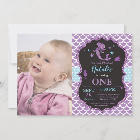 マーメイド誕生日招待状アンダーザシーパーティー 招待状 (正面)
