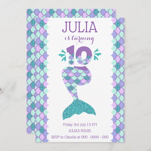 マーメイド誕生日招待状アンダーザシーパーティー 招待状 (正面/裏面)