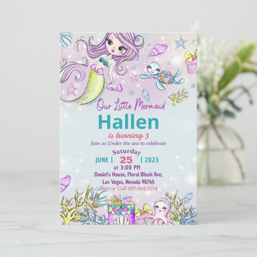 マーメイド誕生日招待状アンダーザシーパーティー 招待状 (スタンド正面)