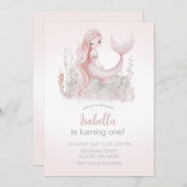 マーメイド誕生日招待状インピンク 招待状 (正面/裏面)