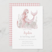 マーメイド誕生日招待状インピンク 招待状 (正面/裏面)
