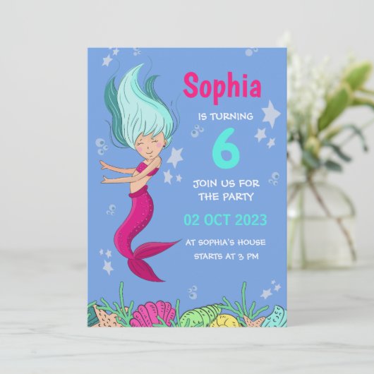 マーメイド誕生日招待状ガールズバーデイパーティー 招待状 (スタンド正面)