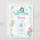 マーメイド誕生日招待状ガールズプールパーティー 招待状 (正面)