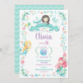 マーメイド誕生日招待状ガールズプールパーティー 招待状 (正面/裏面)