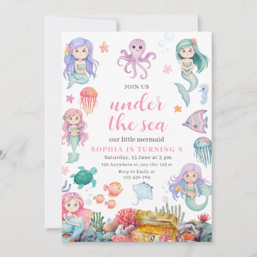 マーメイド誕生日招待状シーマーメイド下 招待状 (正面)