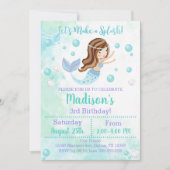 マーメイド誕生日招待状ティール（緑がかった色）とパープル 招待状 (正面)