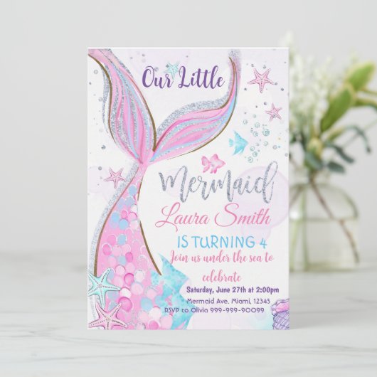 マーメイド誕生日招待状パーティーマーメイド 招待状 (スタンド正面)