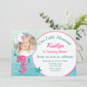 マーメイド誕生日招待状ピンクガールグリッター 招待状 (スタンド正面)