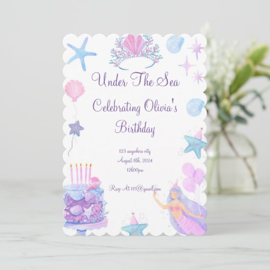 マーメイド誕生日招待状フォーガールズ誕生日 招待状 (スタンド正面)