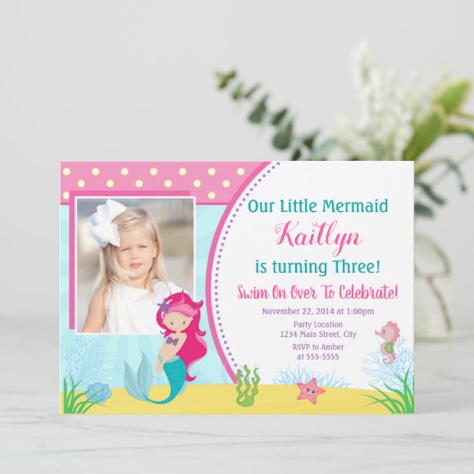 マーメイド誕生日招待状マーメイドガールパーティー 招待状 (スタンド正面)