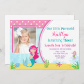 マーメイド誕生日招待状マーメイドガールパーティー 招待状 (正面/裏面)