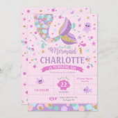マーメイド誕生日招待状マーメイドパーティーピンク 招待状 (正面/裏面)
