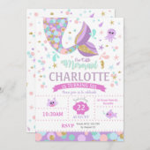 マーメイド誕生日招待状マーメイドプールパーティー 招待状 (正面/裏面)