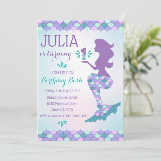 マーメイド誕生日招待状マーメイド番号1 招待状 (スタンド正面)