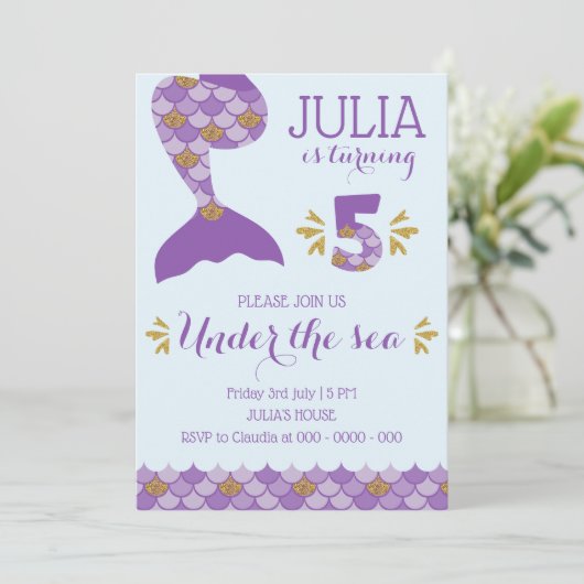 マーメイド誕生日招待状マーメイド番号5 招待状 (スタンド正面)