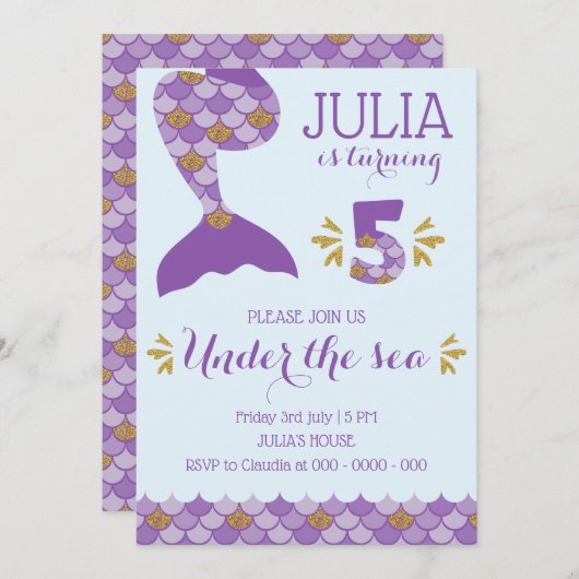 マーメイド誕生日招待状マーメイド番号5 招待状 (正面/裏面)