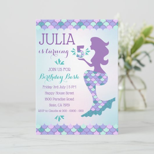 マーメイド誕生日招待状マーメイド番号5 招待状 (スタンド正面)