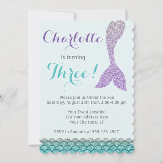 マーメイド誕生日招待状・アンダーザシーテーマ 招待状 (正面)