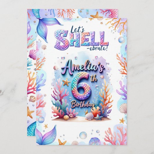 マーメイド誕生日招待状 – アンダーザシーパーティー 招待状 (正面/裏面)