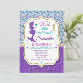 マーメイド誕生日招待状(グリッター効果) 招待状 (スタンド正面)