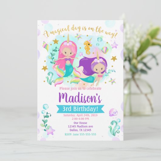 マーメイド誕生日招待状/スイミングプールパーティー 招待状 (スタンド正面)