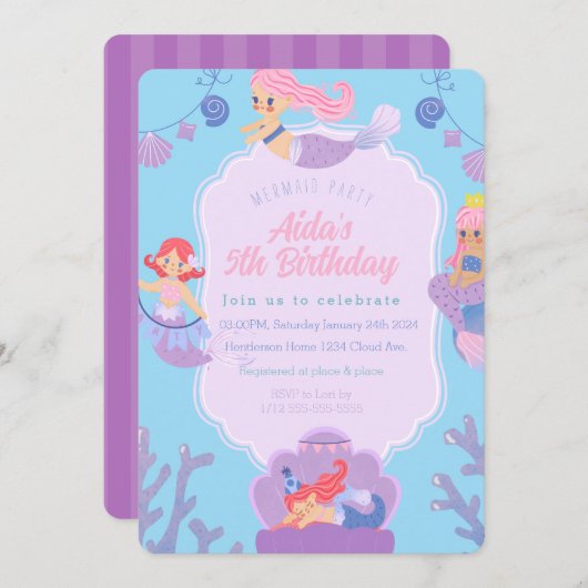 マーメイド誕生日招待状 招待状 (正面/裏面)