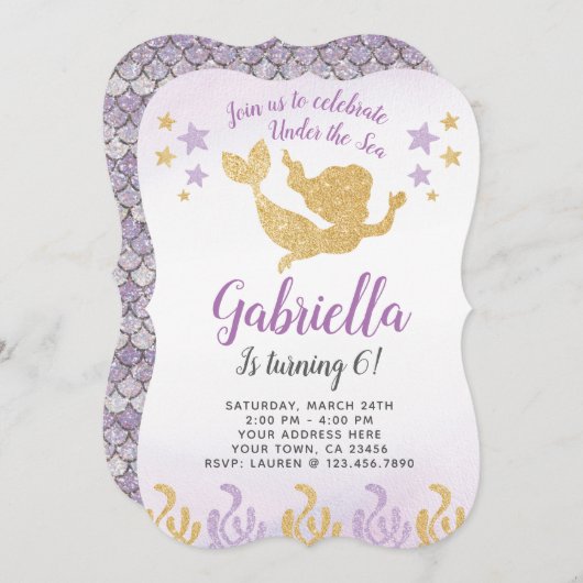 マーメイド誕生日招待状 招待状 (正面/裏面)