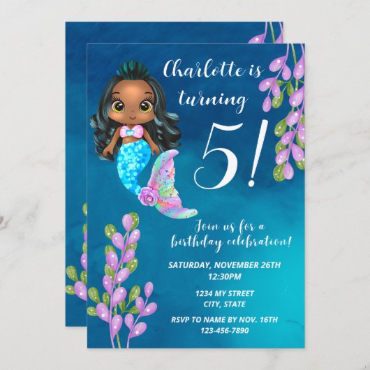 マーメイド誕生日招待状 招待状 (正面/裏面)