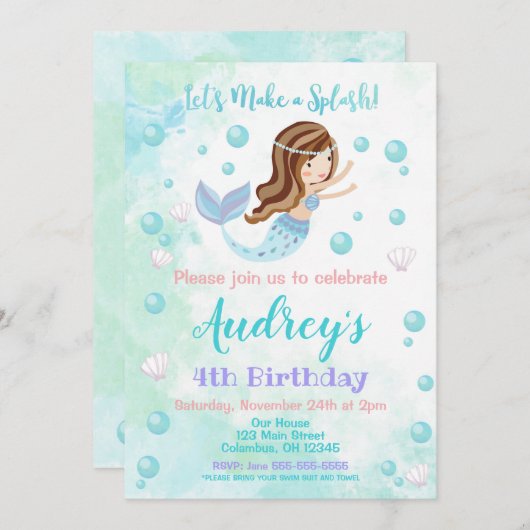 マーメイド誕生日招待状 招待状 (正面/裏面)
