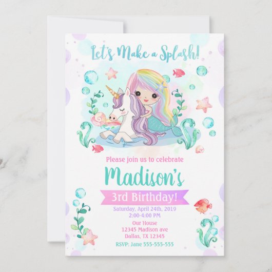 マーメイド誕生日招待状 招待状 (正面)
