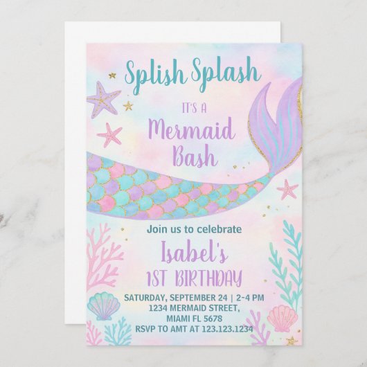 マーメイド誕生日招待状 招待状 (正面/裏面)