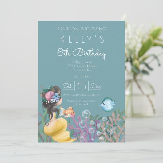 マーメイド誕生日招待状 招待状 (スタンド正面)