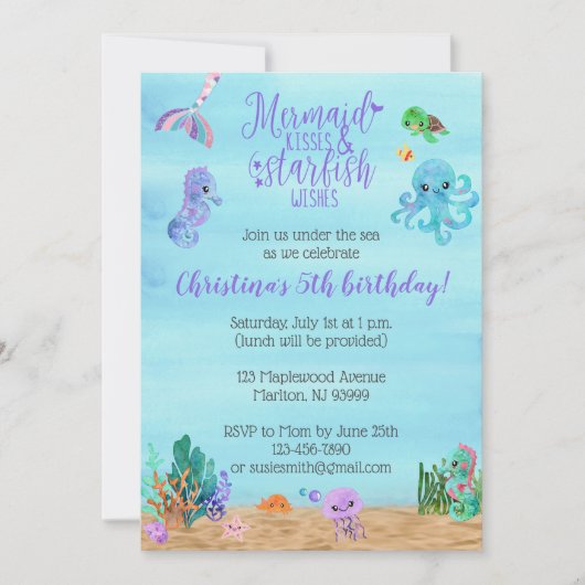 マーメイド誕生日招待状for Girls 招待状 (正面)