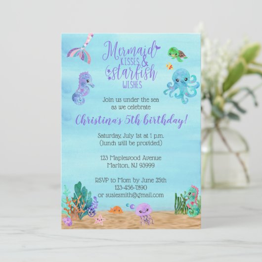 マーメイド誕生日招待状for Girls 招待状 (スタンド正面)