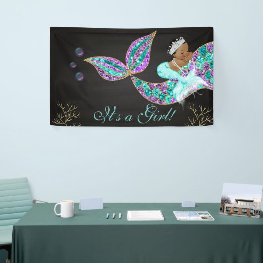 マーメイド誕生日背景バナーアフリカンアメリカン 横断幕 (トレードショー)