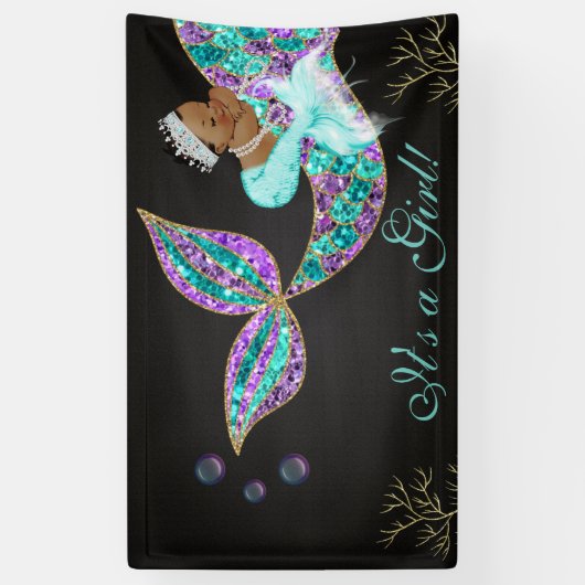 マーメイド誕生日背景バナーアフリカンアメリカン 横断幕 (縦)