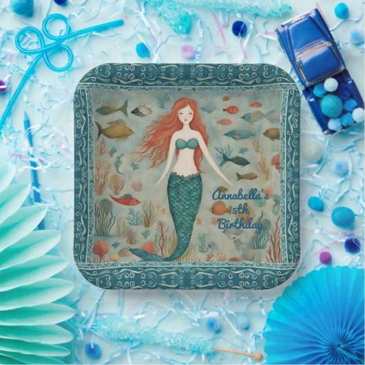 マーメイド誕生日 ペーパープレート (パーティー)