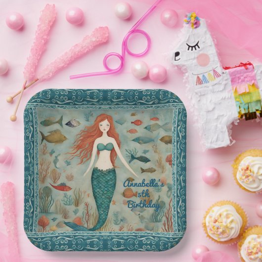 マーメイド誕生日 ペーパープレート (パーティー)