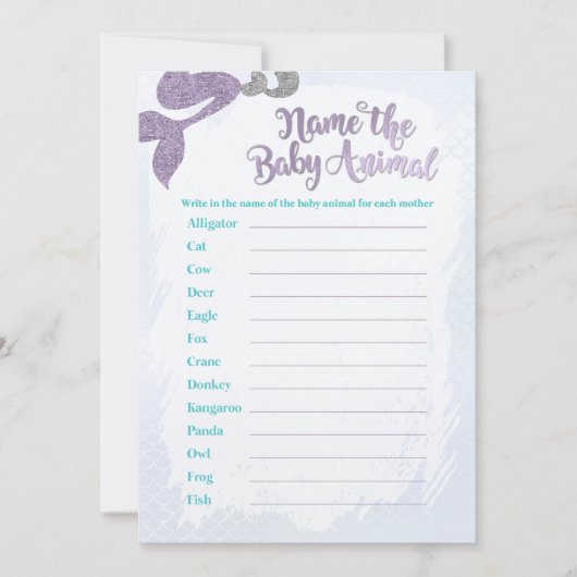 マーメイド赤ちゃんアニマルゲームカードに名前 招待状 (正面)