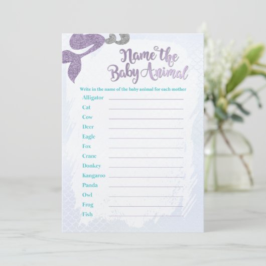 マーメイド赤ちゃんアニマルゲームカードに名前 招待状 (スタンド正面)