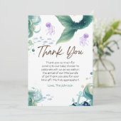 マーメイド赤ちゃんカラフルシャワークラゲ水彩 サンキューカード (スタンド正面)